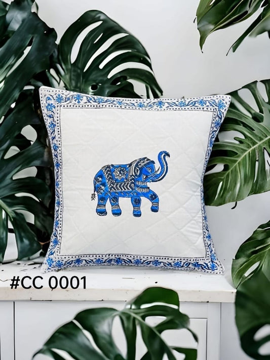 HANDBLOCK Printed Quilted Cushion Covers | 5 Pcs Set