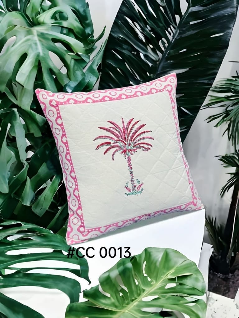 HANDBLOCK Printed Quilted Cushion Covers | 5 Pcs Set