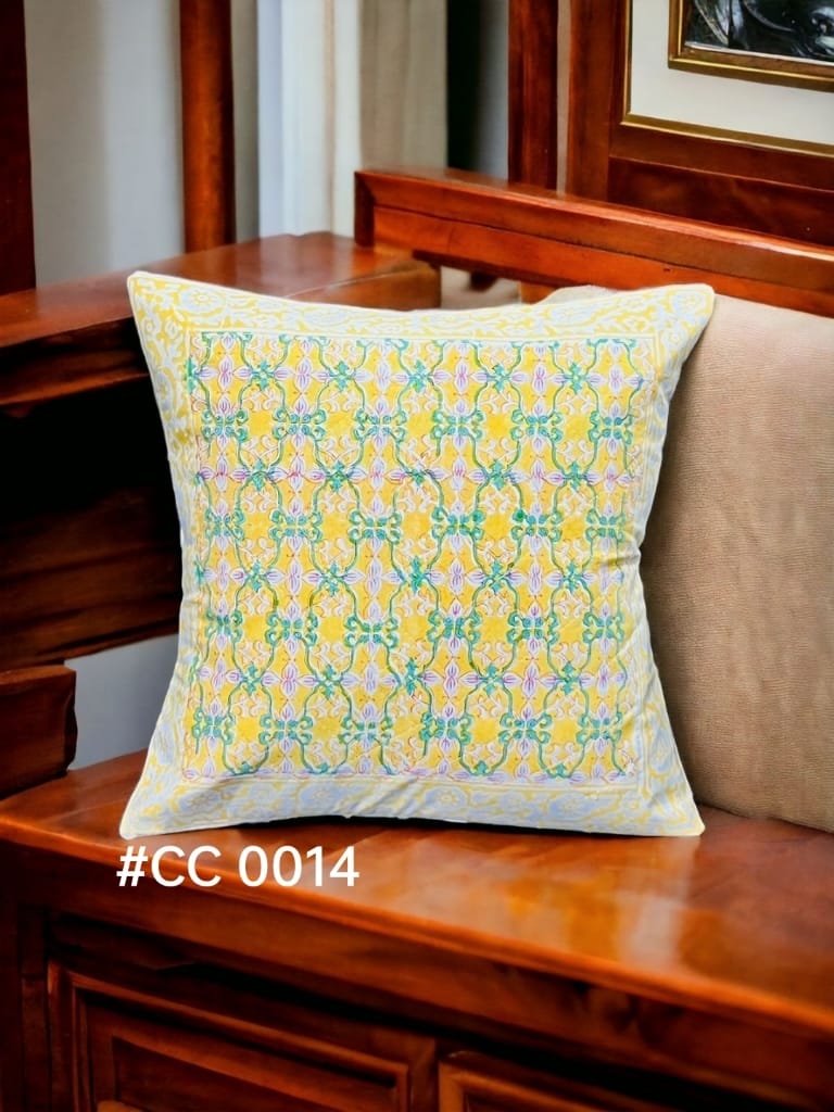 HANDBLOCK Printed Quilted Cushion Covers | 5 Pcs Set