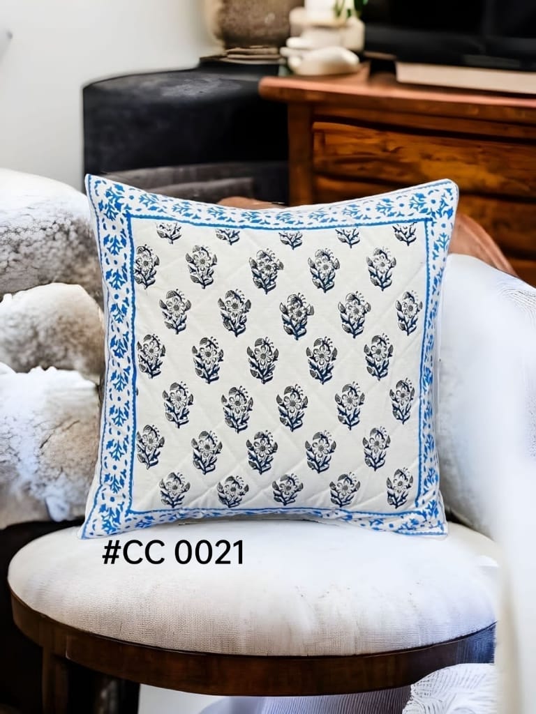 HANDBLOCK Printed Quilted Cushion Covers | 5 Pcs Set