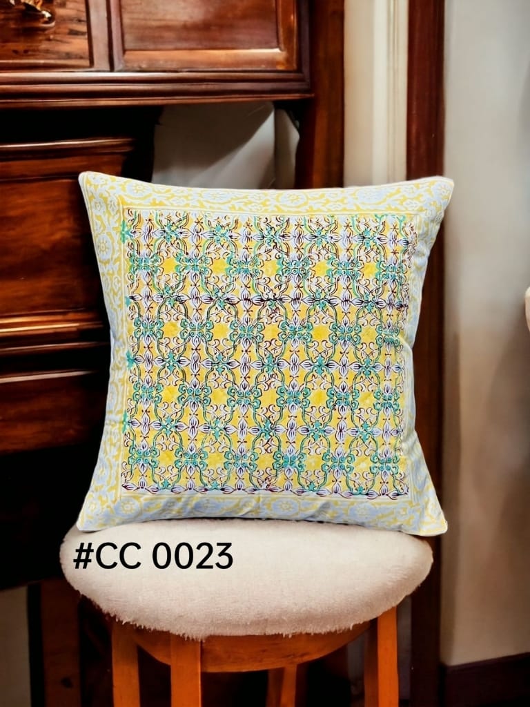 HANDBLOCK Printed Quilted Cushion Covers | 5 Pcs Set