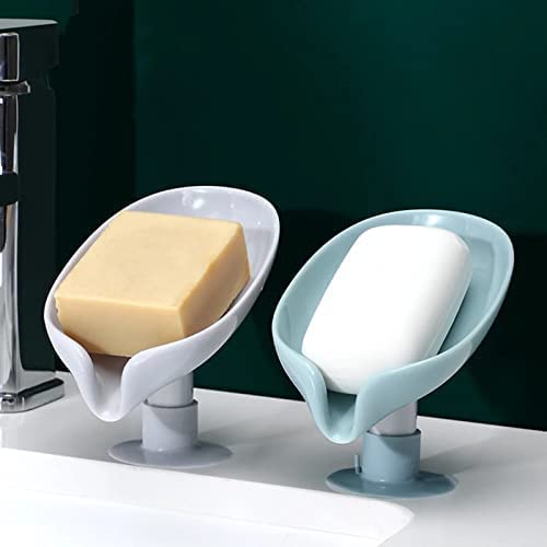 Leaf Shape Self Draining Soap Holder | With Suction Cup Stand | 2 Pcs