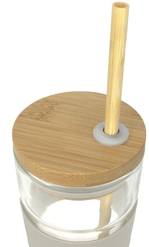 Glass Tumbler | Wooden Lid & Straw | Silicone Sleeve | 400ML | Multicolor