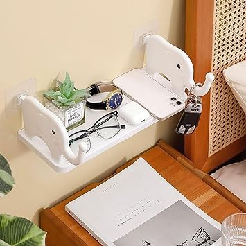 Elephant-Inspired Wall Hanging Bathroom Storage: Stylish Floating Shelf and Hook Rack for Home Office Organization