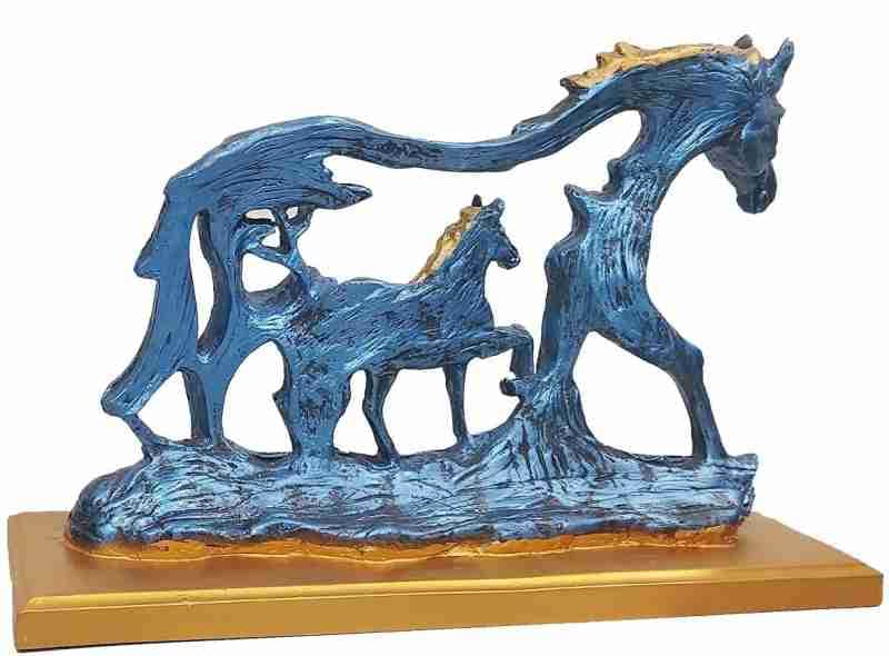 Walking Horses Polyresin Showpiece | Blue & Gold