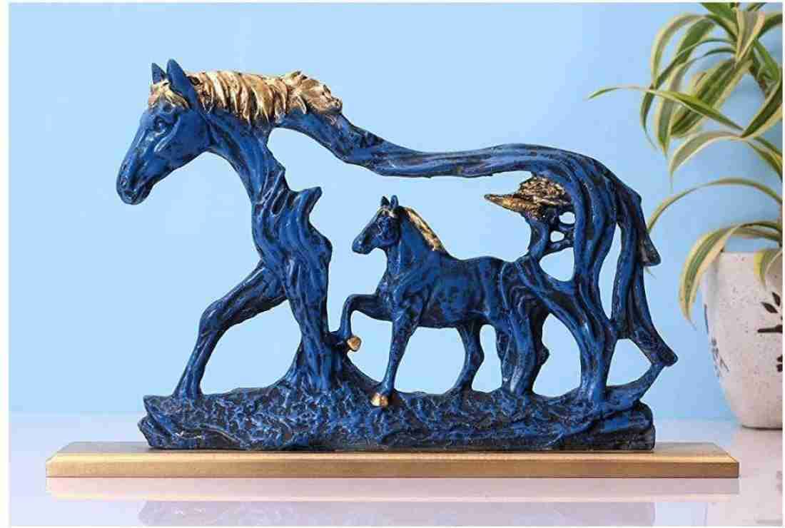 Walking Horses Polyresin Showpiece | Blue & Gold