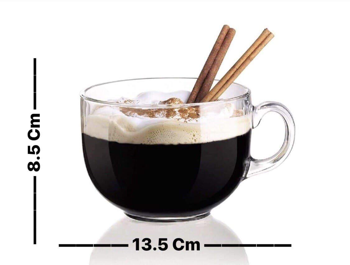 480 ML Glass Coffee Mug with Handle | Cereal Mug | Set Of 2