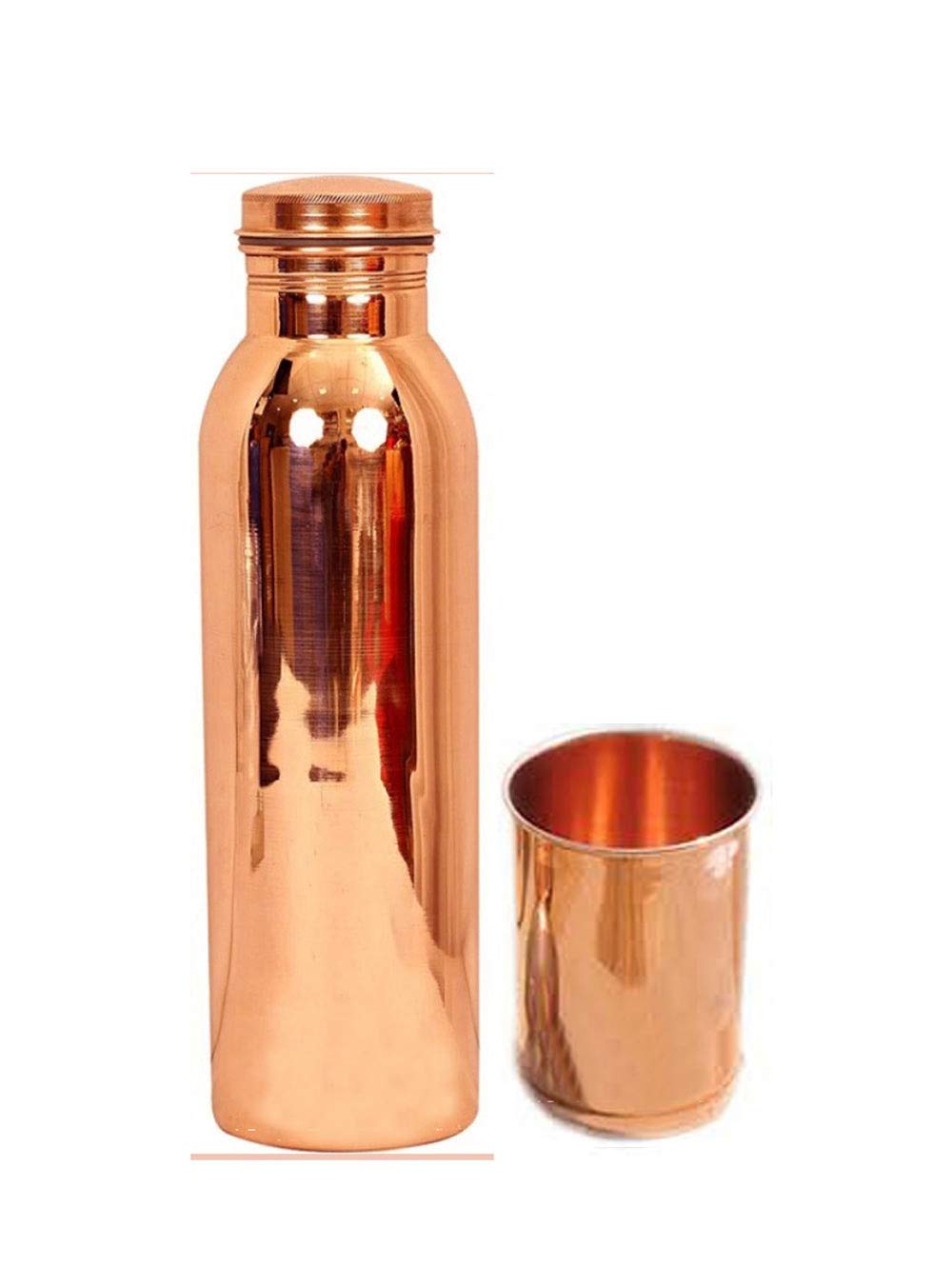 Pure Copper Drinking Water Duo - Stylish 700 ML Bottle + 300 ML Glass - Exquisite Gift Set (2-Pack, Brown)