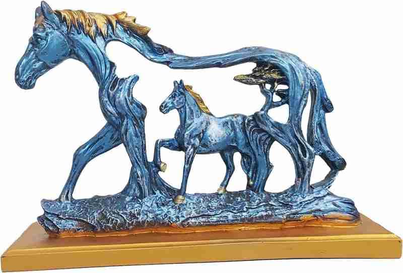 Walking Horses Polyresin Showpiece | Blue & Gold