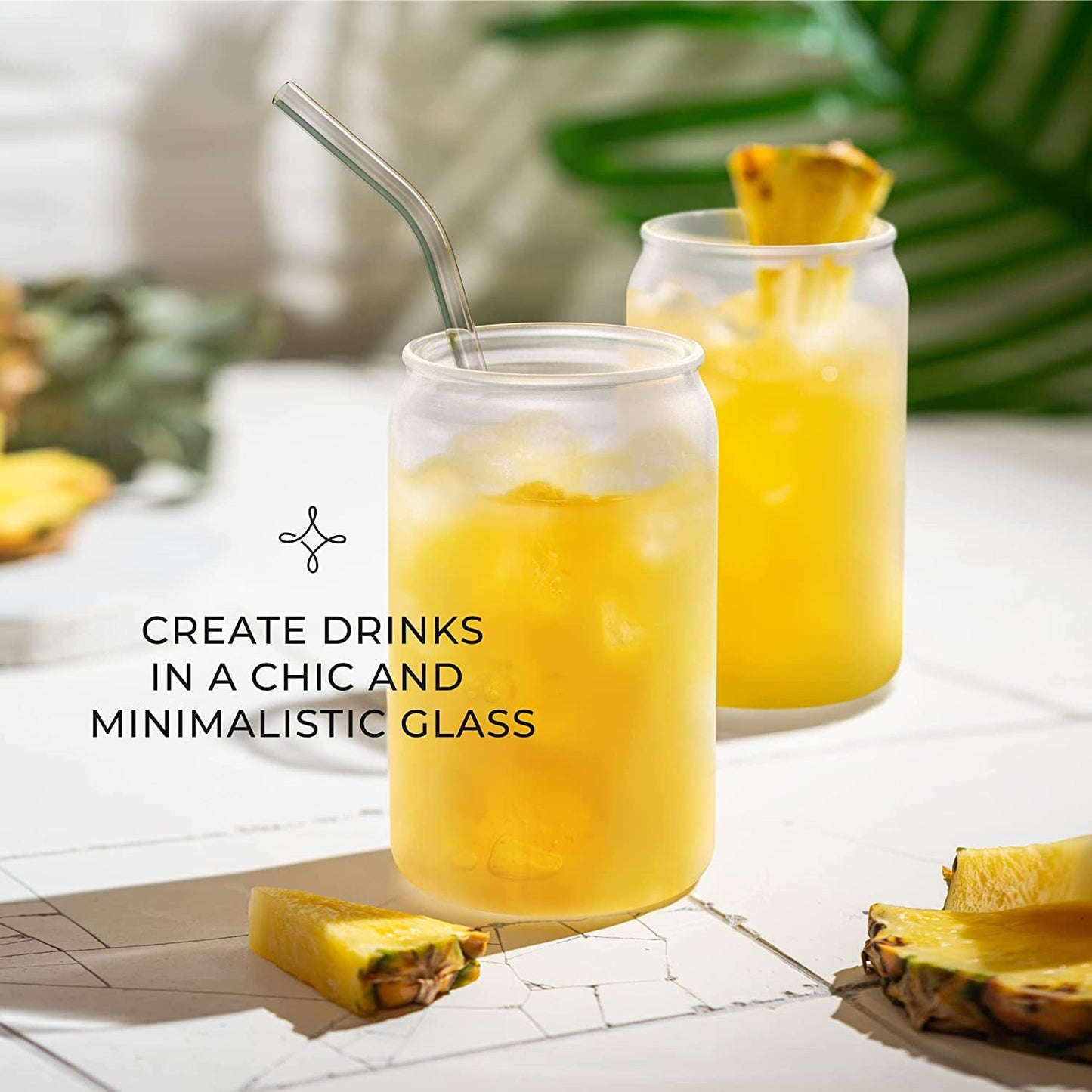 Glass Can With lid and Straw | Smoothy Jar | Fruit Juice Jar | Beer Mug | Hot and Cold Beverages | 540ML