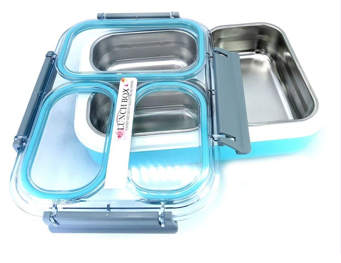 100% Leak Proof 3 Compartment lunch box | Stainless Steel Lunch Box For Adult & Kids | 1000ML