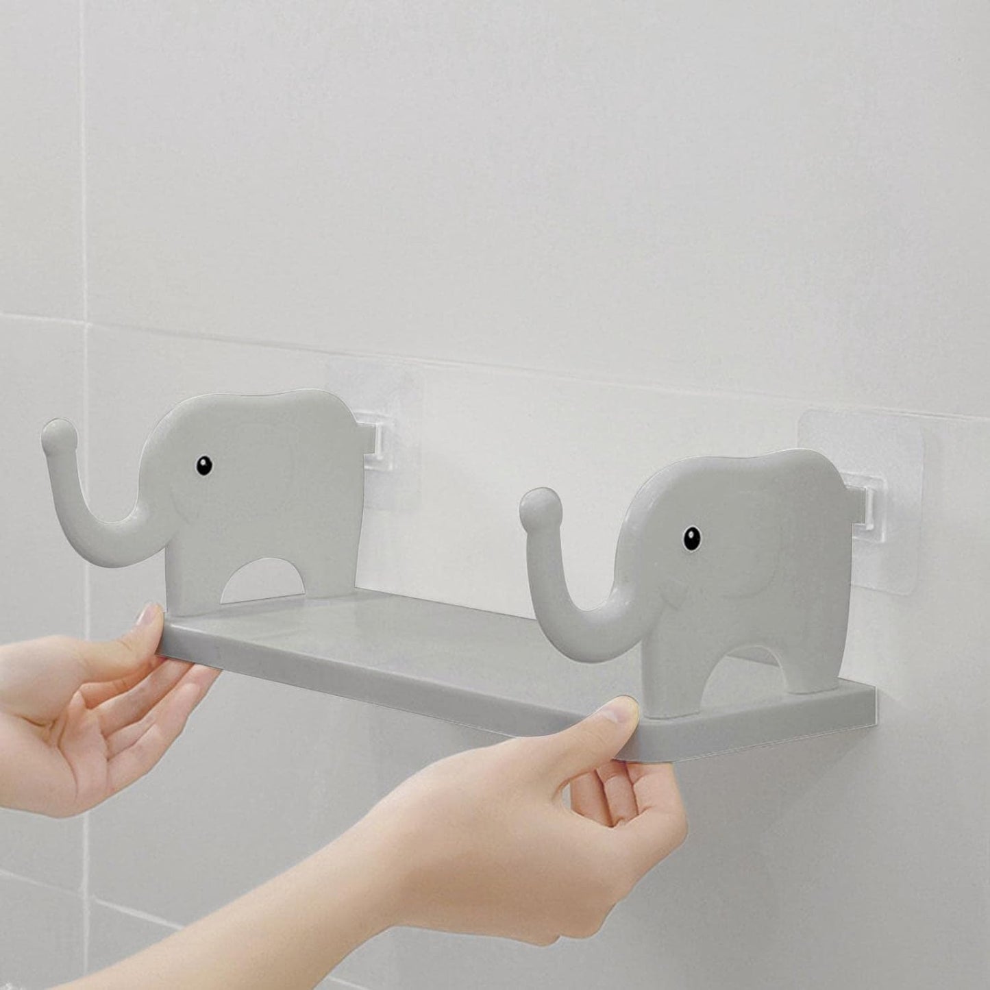 Elephant-Inspired Wall Hanging Bathroom Storage: Stylish Floating Shelf and Hook Rack for Home Office Organization