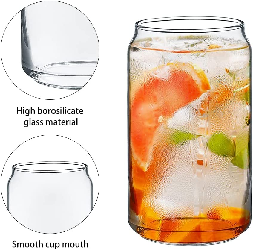 Glass Can With lid and Straw | Smoothy Jar | Fruit Juice Jar | Beer Mug | Hot and Cold Beverages | 540ML