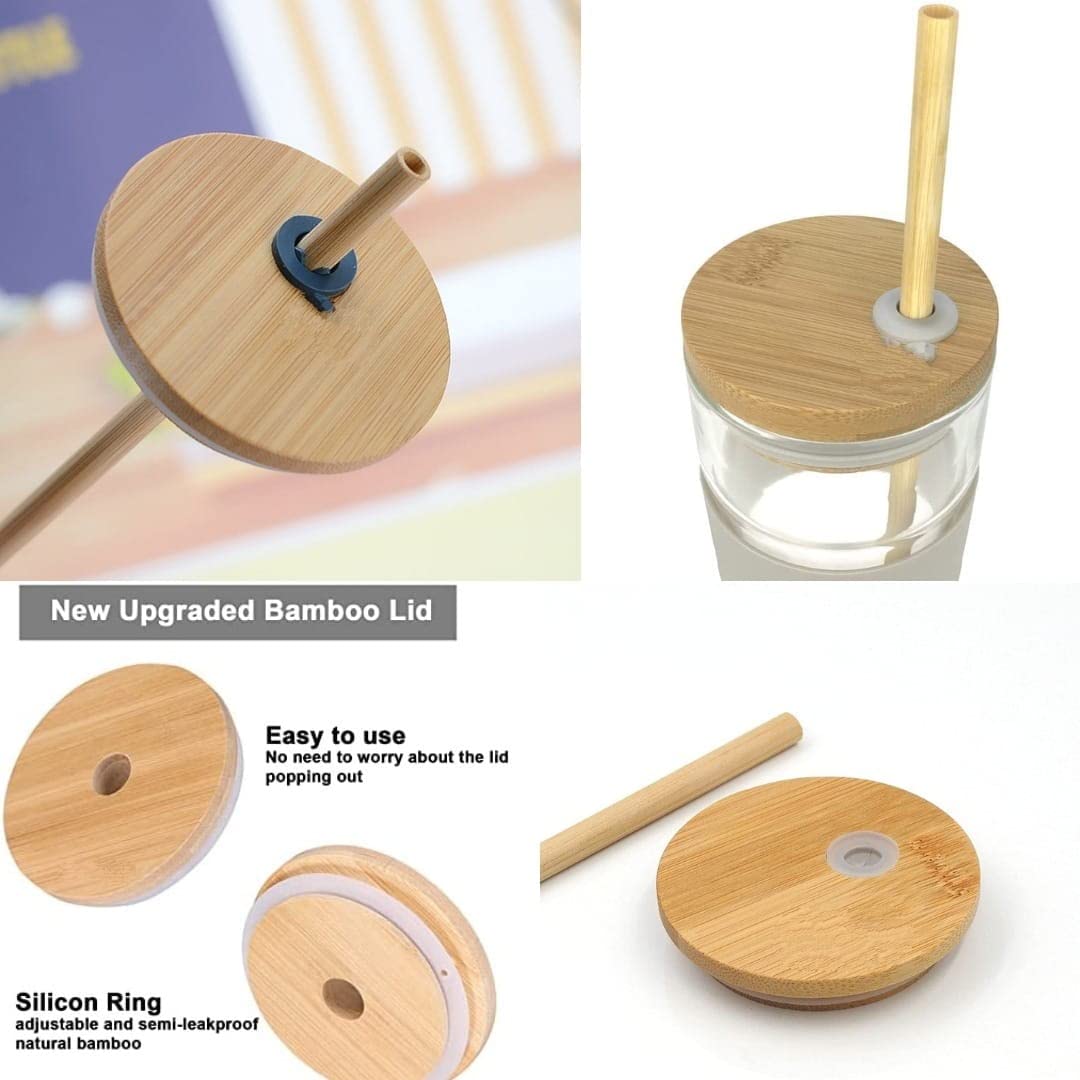 Glass Tumbler | Wooden Lid & Straw | Silicone Sleeve | 400ML | Multicolor