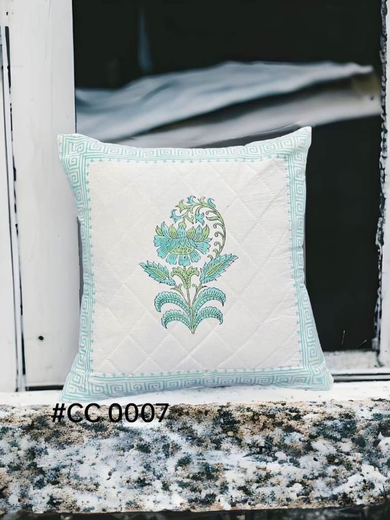 HANDBLOCK Printed Quilted Cushion Covers | 5 Pcs Set