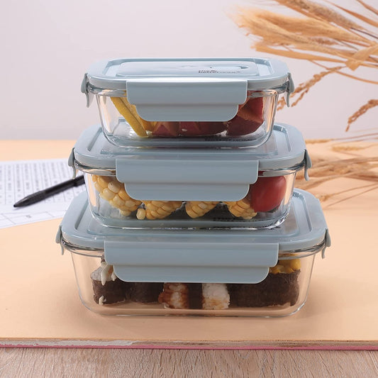 Borosilicate Glass Storage Box | lunch Box | Set Of 3 | 800, 500, 300ML