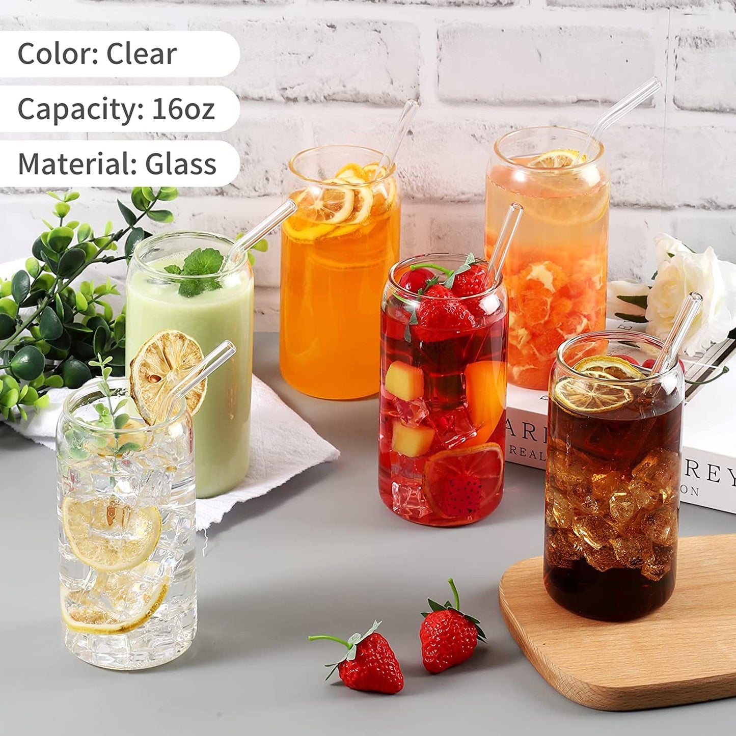 Glass Can With lid and Straw | Smoothy Jar | Fruit Juice Jar | Beer Mug | Hot and Cold Beverages | 540ML