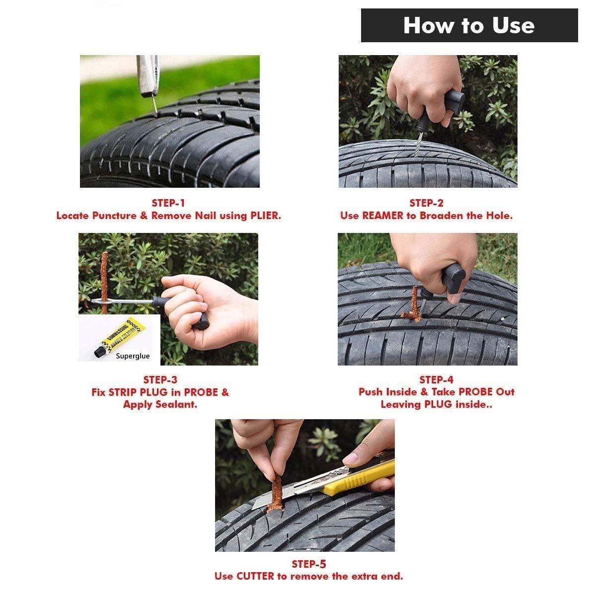 Tyre Repairing Kit | 6 in 1 | Puncture Repairing Kit | Cars | Bike