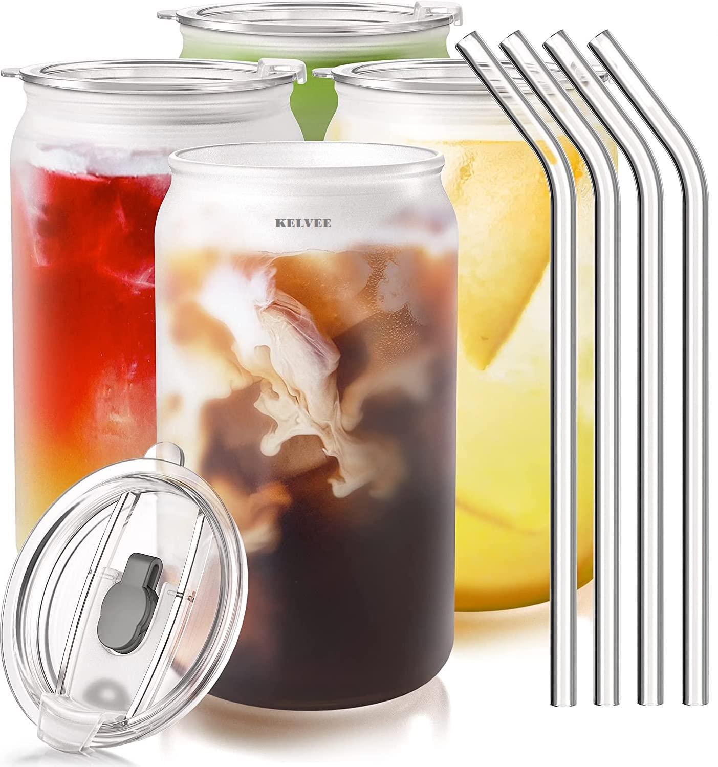 Glass Can With lid and Straw | Smoothy Jar | Fruit Juice Jar | Beer Mug | Hot and Cold Beverages | 540ML