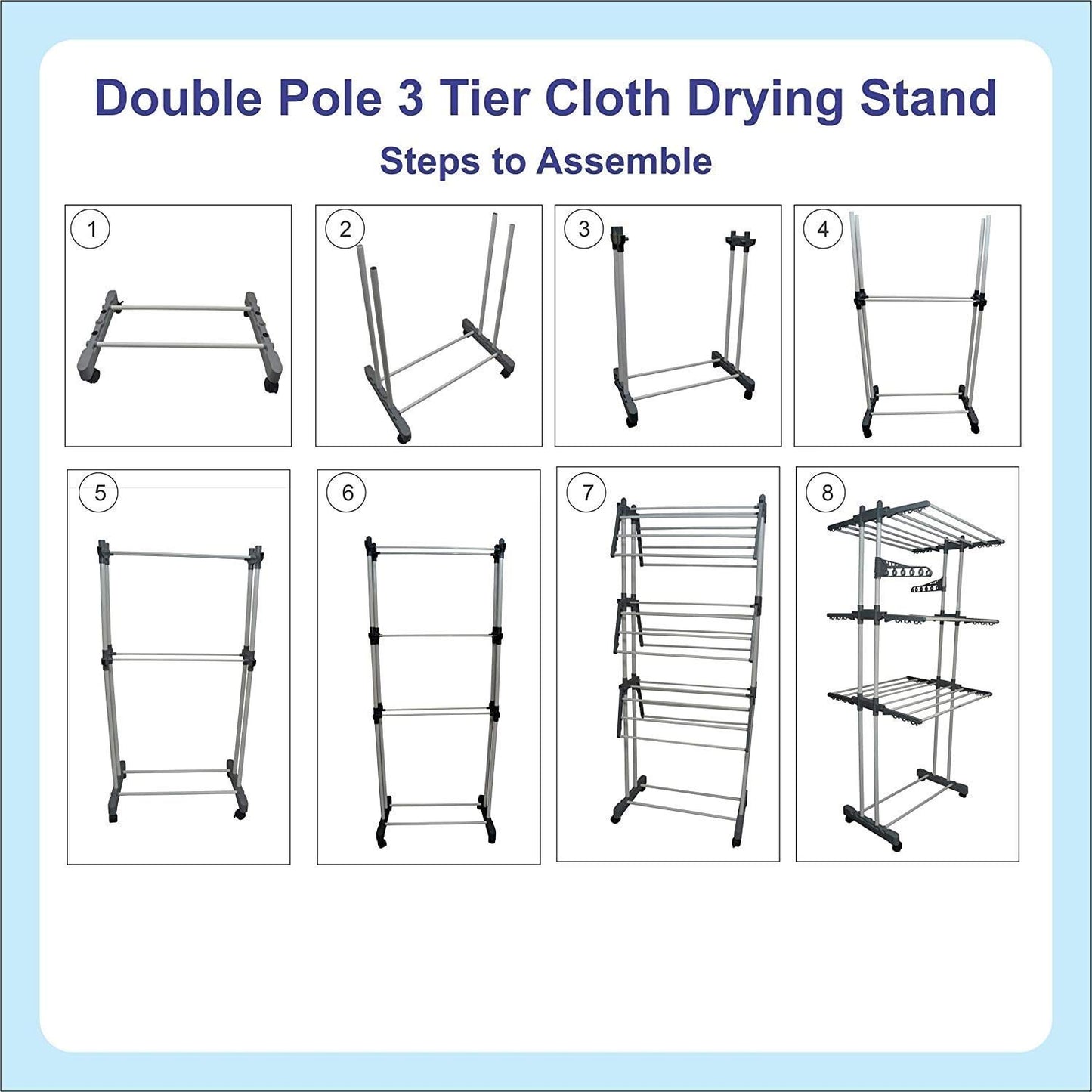 Premium Stainless Steel Cloth Dryer Stand with Heavy Duty Double Pole Design and 3 Layers - Ideal for Balconies | Includes 12-Month Warranty