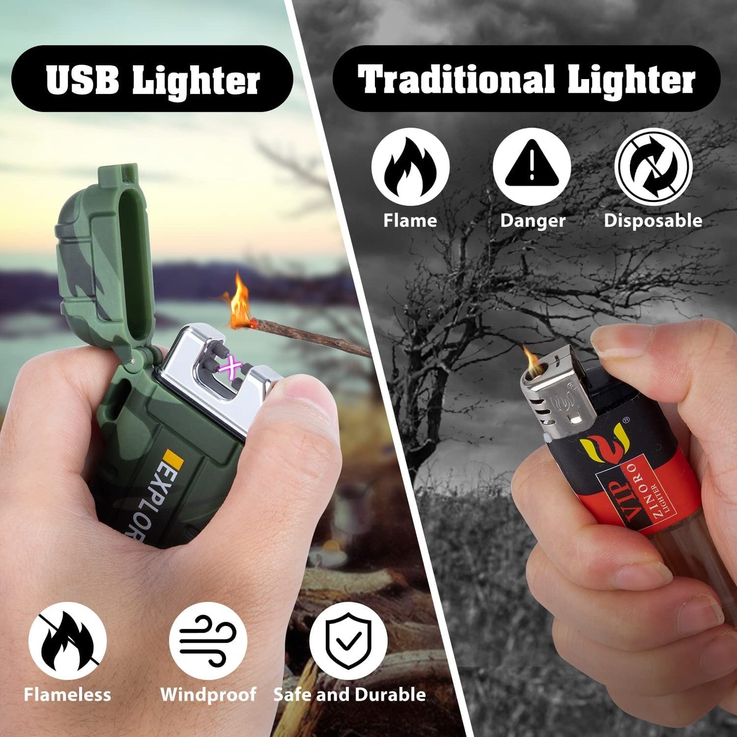 Plasma Rechargeable Lighter | Wind Proof Lighter | Survival Adventure Accessory