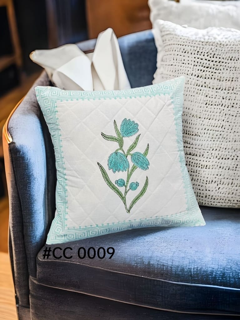 HANDBLOCK Printed Quilted Cushion Covers | 5 Pcs Set