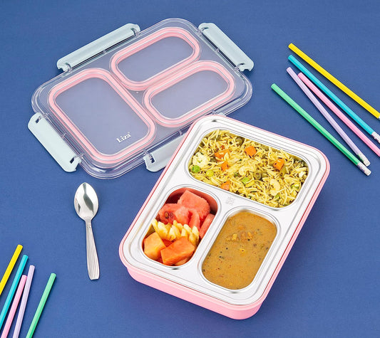 100% Leak Proof 3 Compartment lunch box | Stainless Steel Lunch Box For Adult & Kids | 1000ML