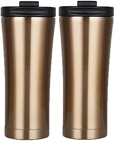 500ml Stainless Steel Tumbler with Lid Double Wall Travel Water Bottle Cup Coffee Mug for Ice and Hot Beverage (Gold, Pack of 2)