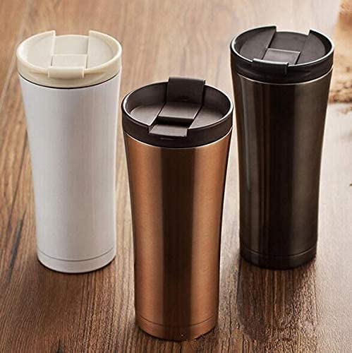 500ml Stainless Steel Tumbler with Lid Double Wall Travel Water Bottle Cup Coffee Mug for Ice and Hot Beverage (Gold, Pack of 2)