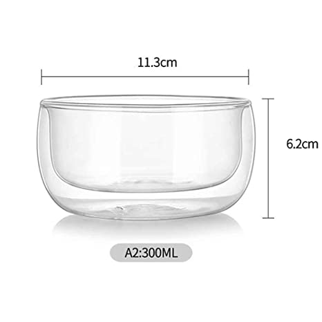 Double Wall Transparent Glass Bowl / Heat Resistant, Non-Slip & Light-Weight (Set of 2)