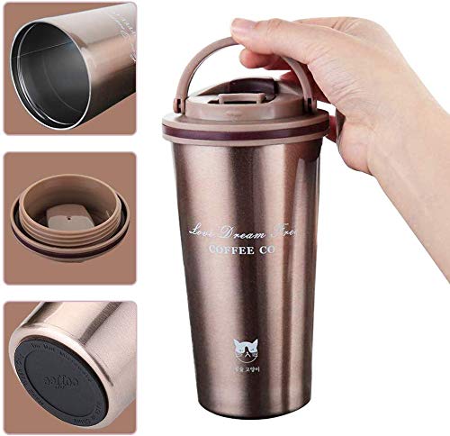 Coffee Tumbler Insulated with Lid Travel Mug Coffee Cup with lid Hot Coffee Mug for Travel (Gold) (Stainless Steel SUS 304)