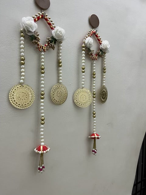 Om Craft Wooden Shubh Labh White Perls Wall Hangings Set | Hand Made