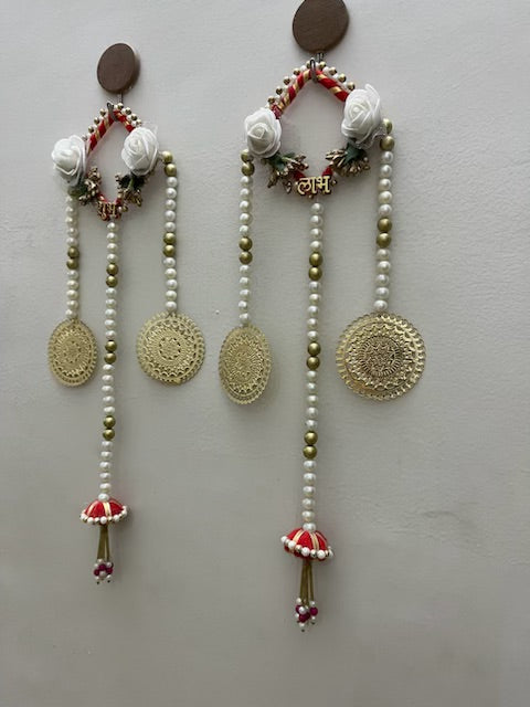 Om Craft Wooden Shubh Labh White Perls Wall Hangings Set | Hand Made