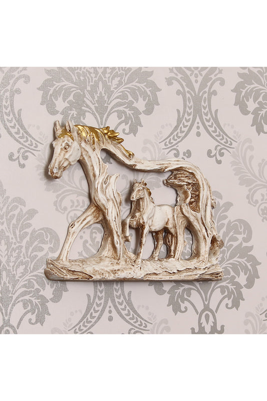 Walking Horses Polyresin Showpiece | White & Gold