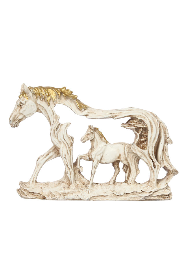 Walking Horses Polyresin Showpiece | White & Gold