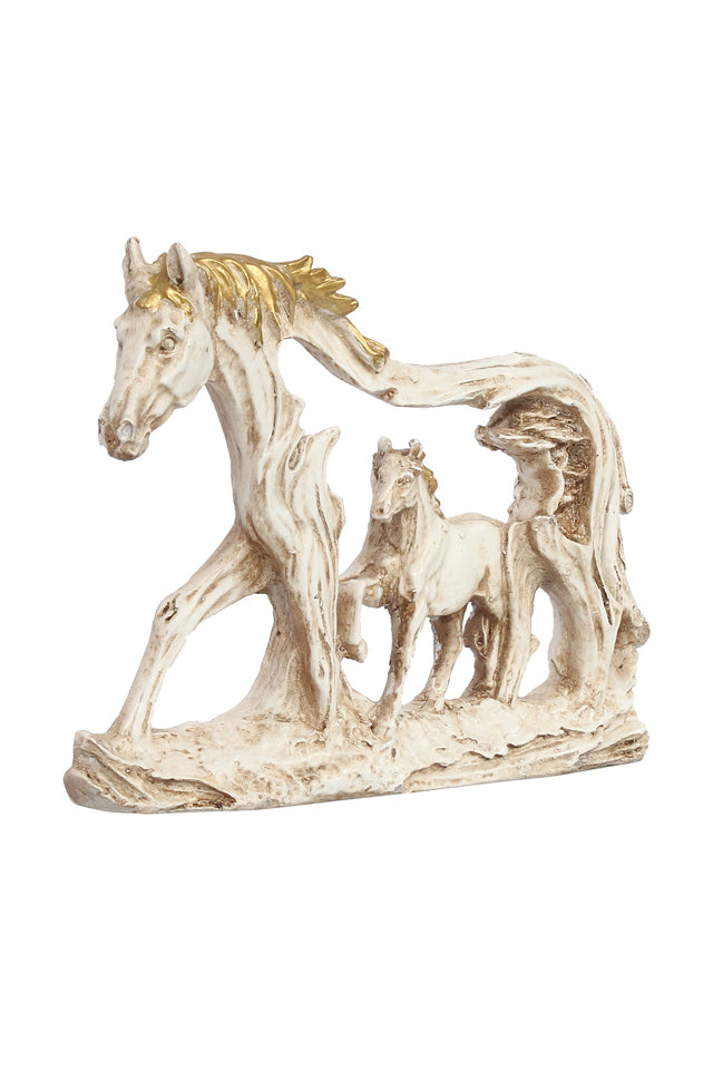 Walking Horses Polyresin Showpiece | White & Gold