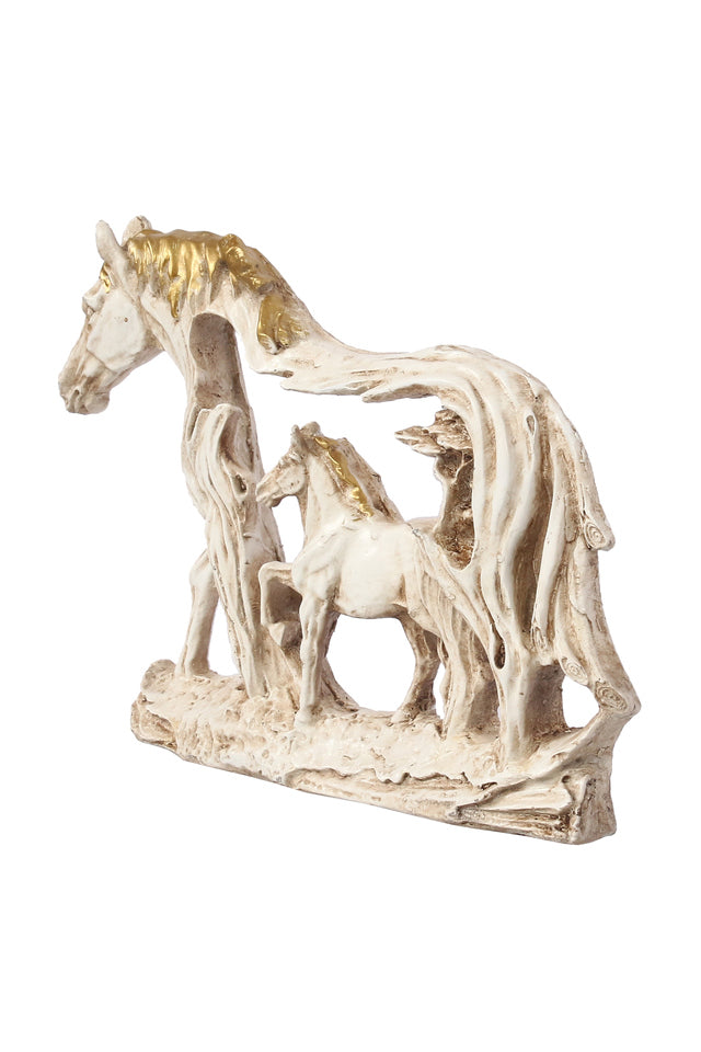 Walking Horses Polyresin Showpiece | White & Gold