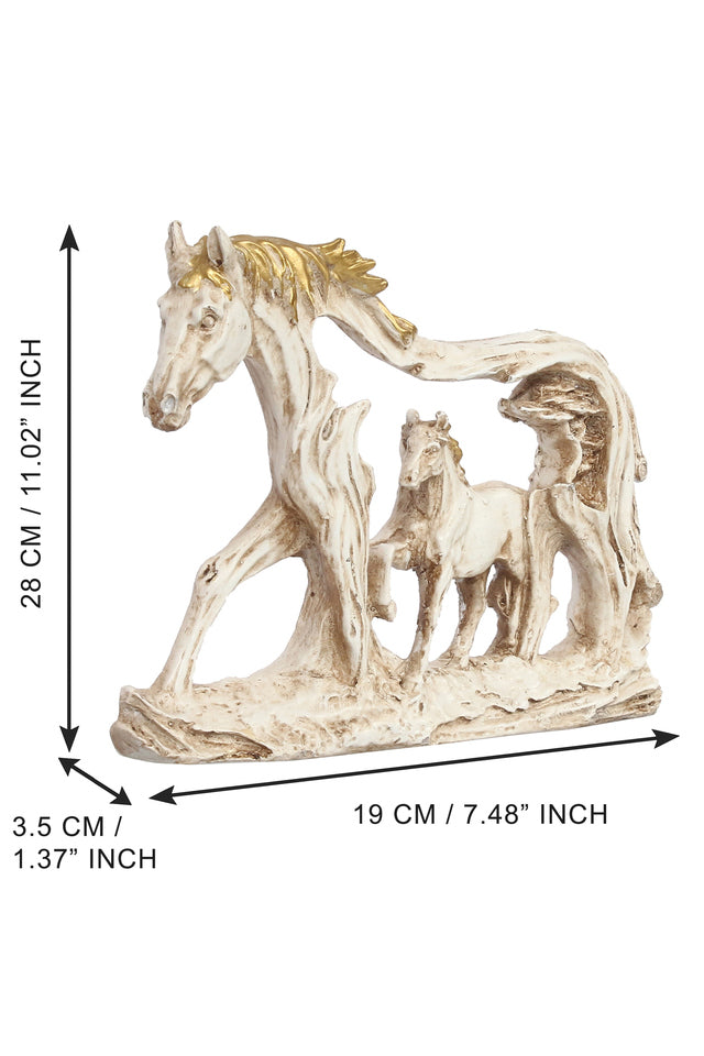 Walking Horses Polyresin Showpiece | White & Gold