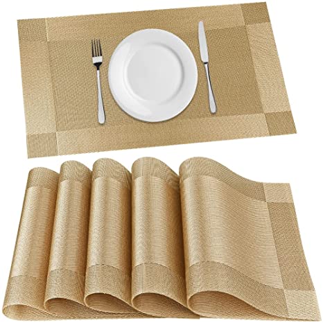 Placemats Table Mat PVC Material | Non-Slip Heat Resistant | Dining Tablemates Washable Anti-Skid (Gold)