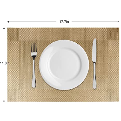 Placemats Table Mat PVC Material | Non-Slip Heat Resistant | Dining Tablemates Washable Anti-Skid (Gold)