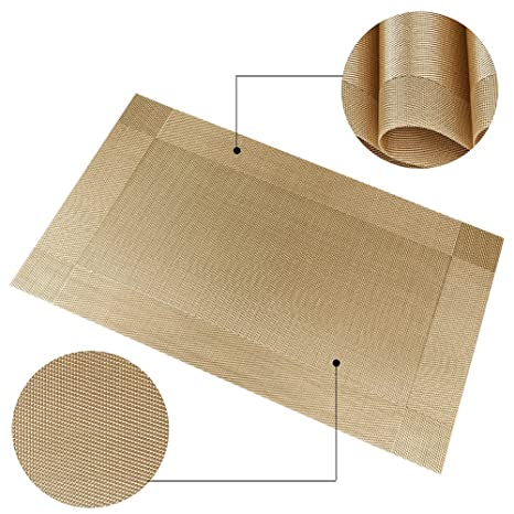 Placemats Table Mat PVC Material | Non-Slip Heat Resistant | Dining Tablemates Washable Anti-Skid (Gold)