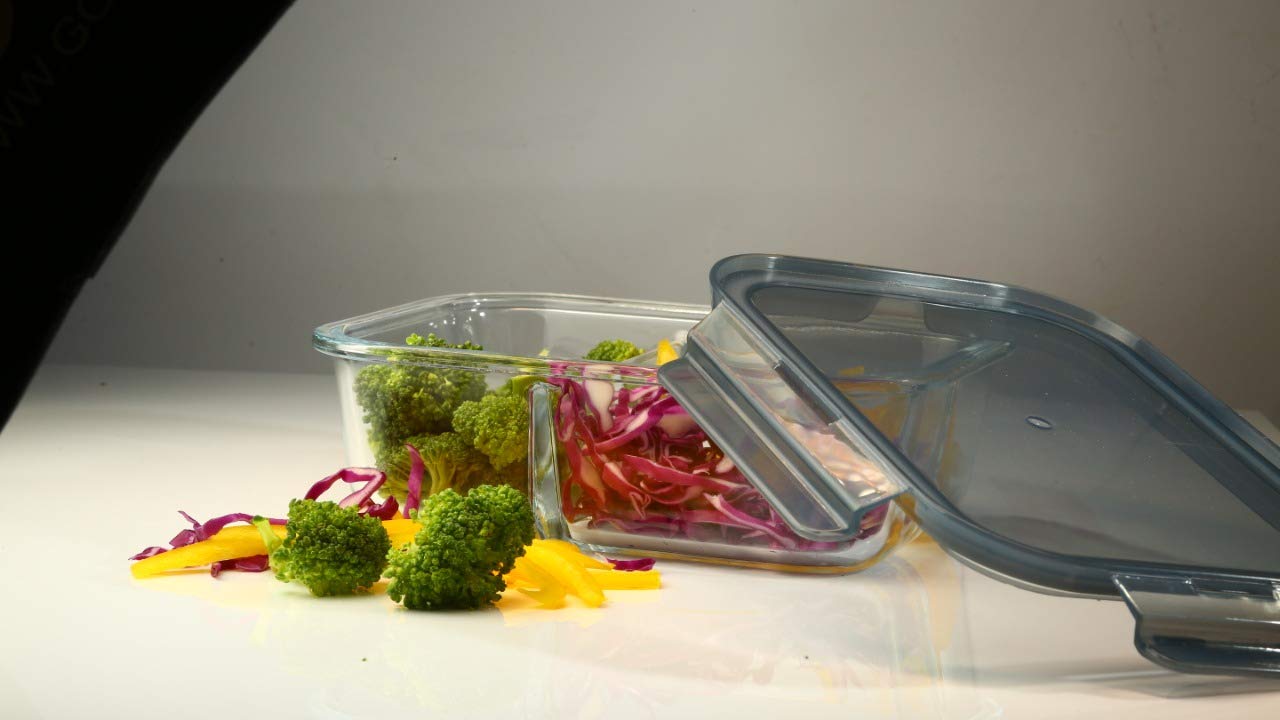 Borosilicate Glass Tiffin | 3 Compartment Food Container | 1000ML | 100% Spill Proof