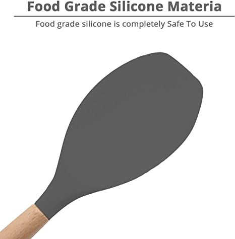 Premium Silicone Spatula - Flexible & Heat Resistant Rubber Spatula - Non-Stick & Non-Scratch Spatula Silicone with Wood Handle (Grey, Pack of 2)