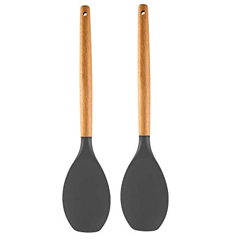 Premium Silicone Spatula - Flexible & Heat Resistant Rubber Spatula - Non-Stick & Non-Scratch Spatula Silicone with Wood Handle (Grey, Pack of 2)