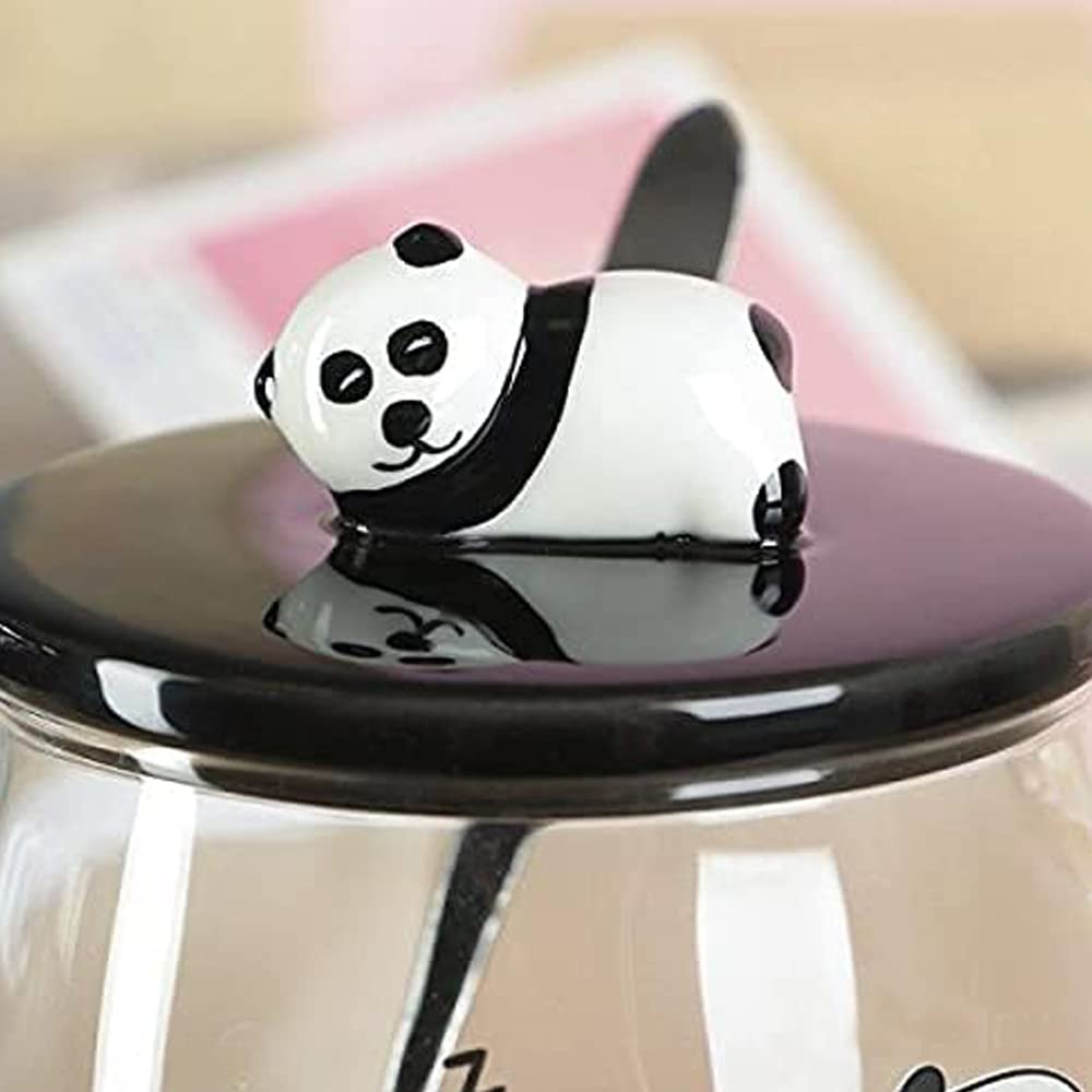 3D Glass Panda Mug With Lid & Spoon