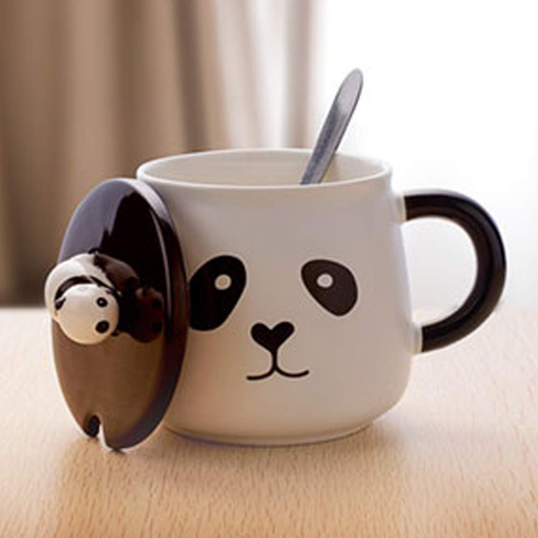 Premium Ceramic Panda Cup With Lid and Spoon