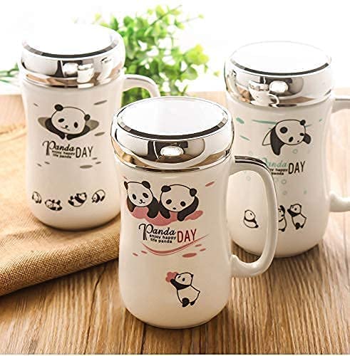 Panda Ceramic Mugs With Mirror Lid For Tea, Coffee, Milk, Beverage Lover