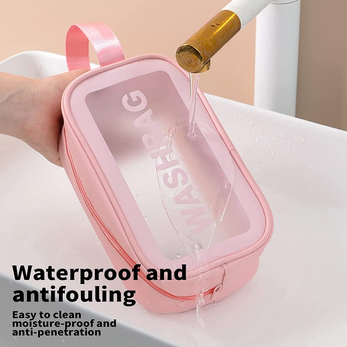 Cosmetic Makeup Wash Bags PVC Portable Organiser Case Carry Pouch for Women Business Bathroom,Pink(Medium)