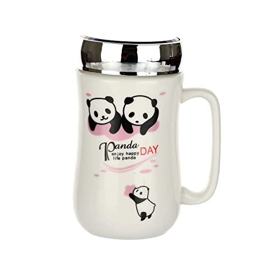 Panda Ceramic Mugs With Mirror Lid For Tea, Coffee, Milk, Beverage Lover