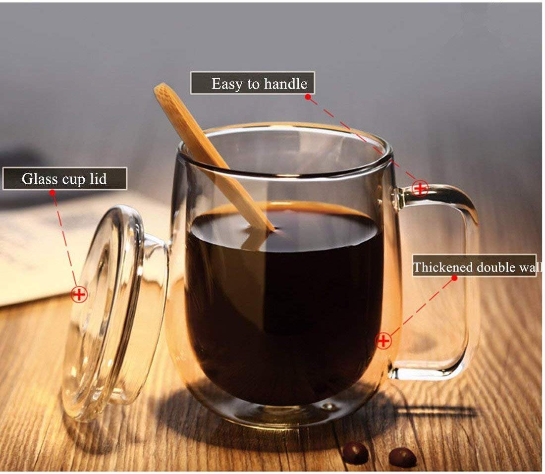 Borosilicate Double Walled Coffee Cup | With Glass Lid